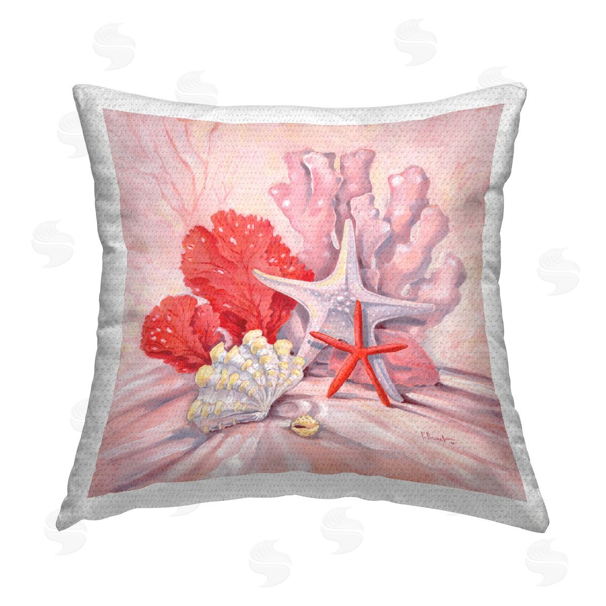 Paul Brent Pink Gathered Sea Life Outdoor Quick-Dry Polyester Printed Throw Pillow
