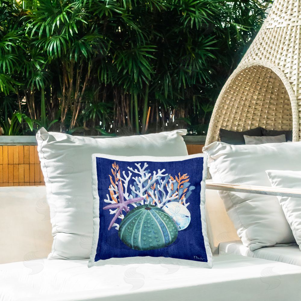 Paul Brent Monterey Urchin & Coral Outdoor Quick-Dry Polyester Printed Throw Pillow in Back Yard