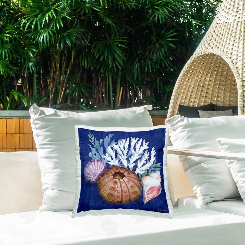 Paul Brent Urchin & Coral Still Life Outdoor Quick-Dry Polyester Printed Throw Pillow in Back Yard