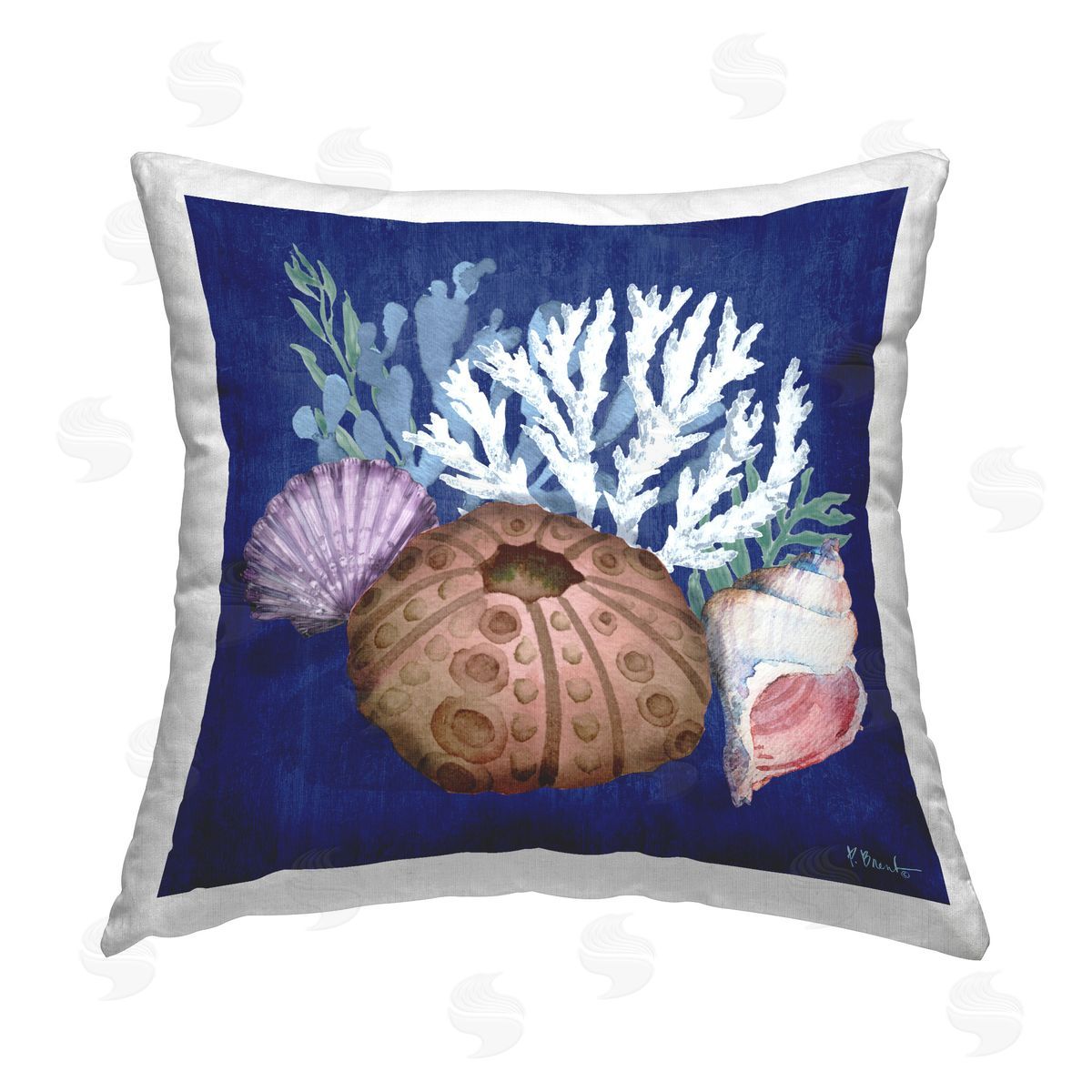 Paul Brent Urchin & Coral Still Life Printed Plush Polyester Throw Pillow