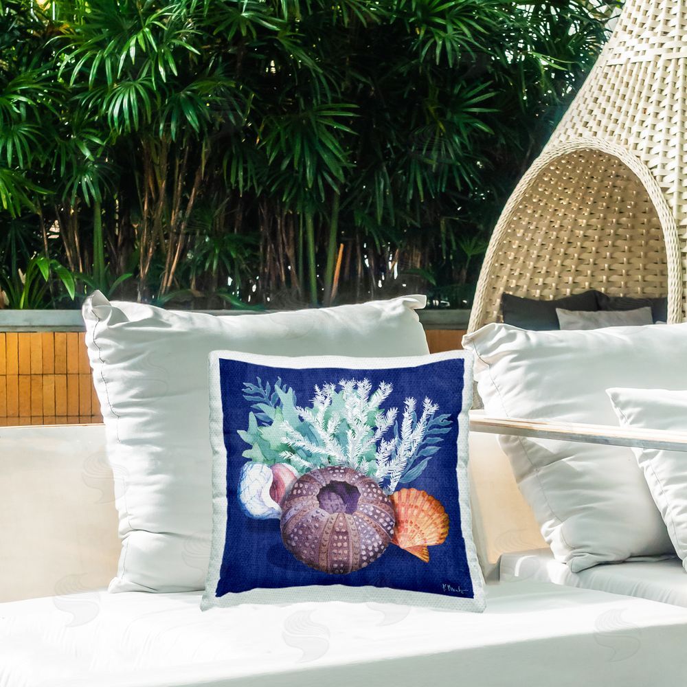 Paul Brent Urchin Sea Life Outdoor Quick-Dry Polyester Printed Throw Pillow in Back Yard