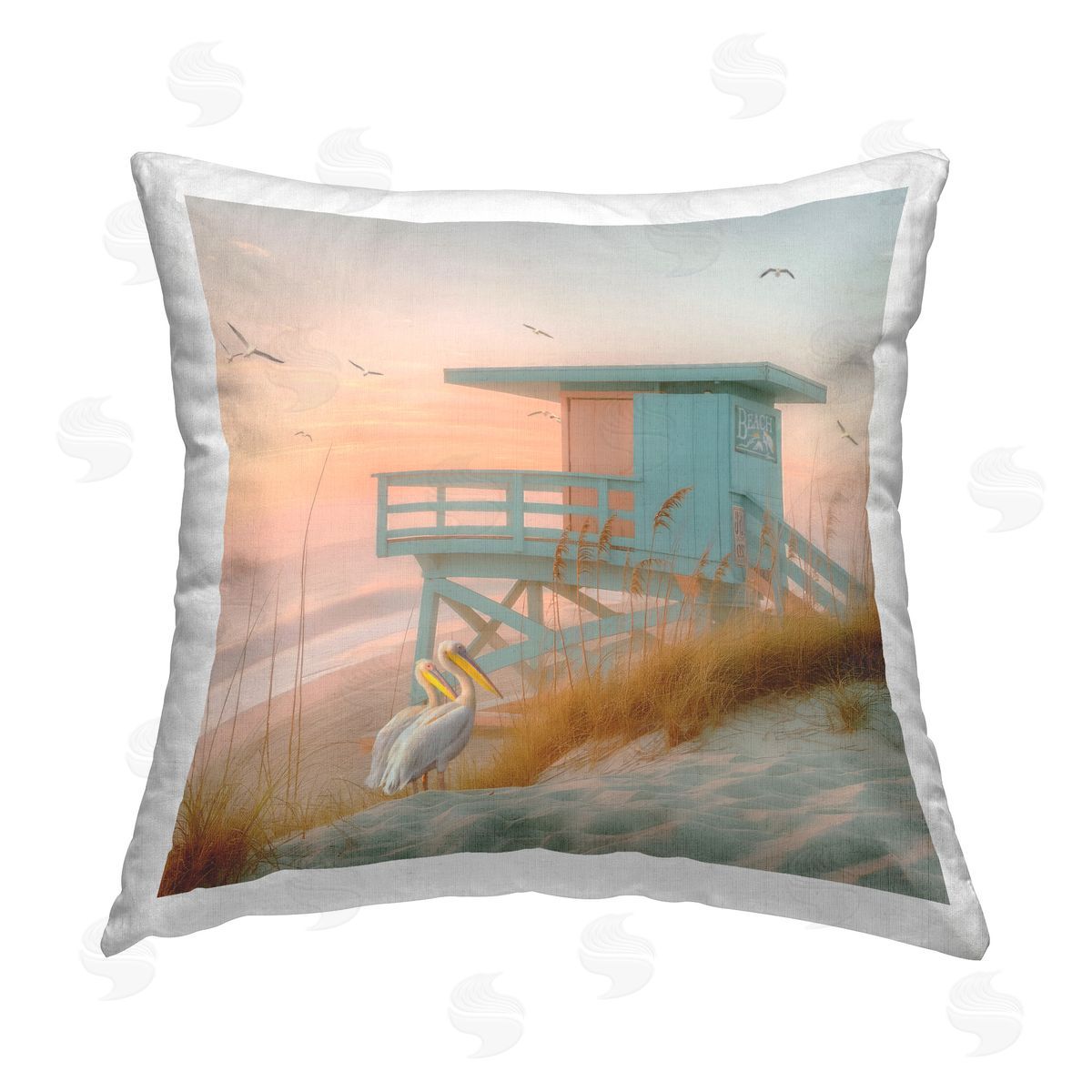 Steve Hunziker Coastal Charm Beach Hut Printed Plush Polyester Throw Pillow
