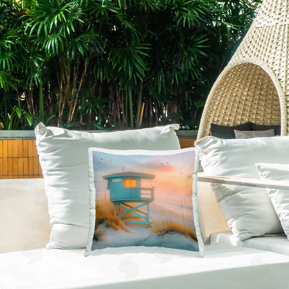 Steve Hunziker Coastal Charm Beach Outdoor Quick-Dry Polyester Printed Throw Pillow in Back Yard