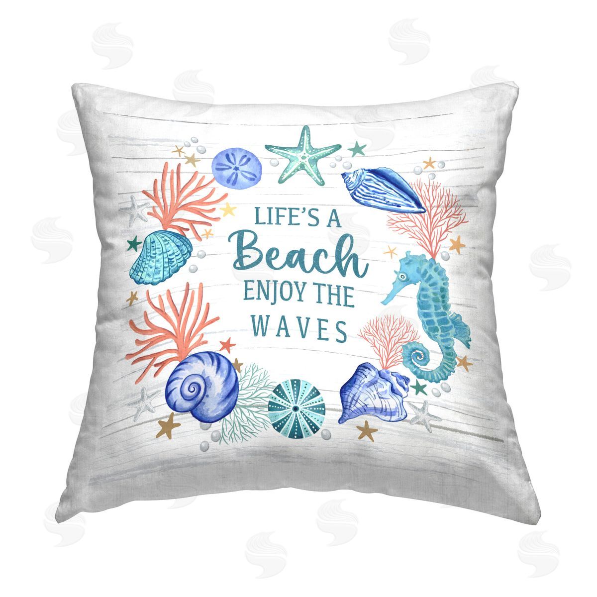 Sharon Lee Enjoy The Waves Wreath Printed Plush Polyester Throw Pillow