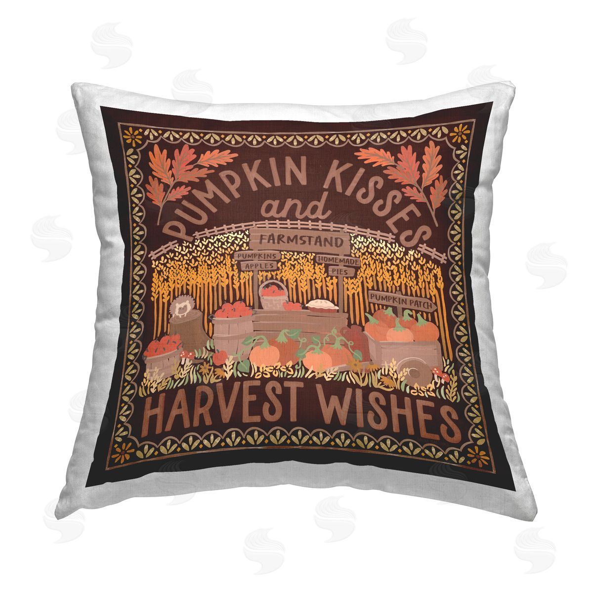 Laura Marshall Autumn Harvest Wishes Printed Plush Polyester Throw Pillow