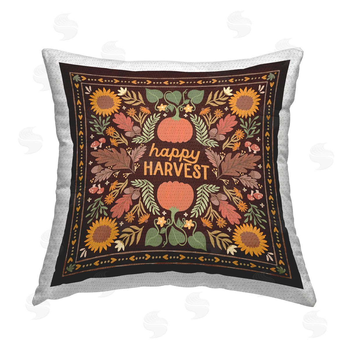 Laura Marshall Happy Harvest on Brown Outdoor Quick-Dry Polyester Printed Throw Pillow
