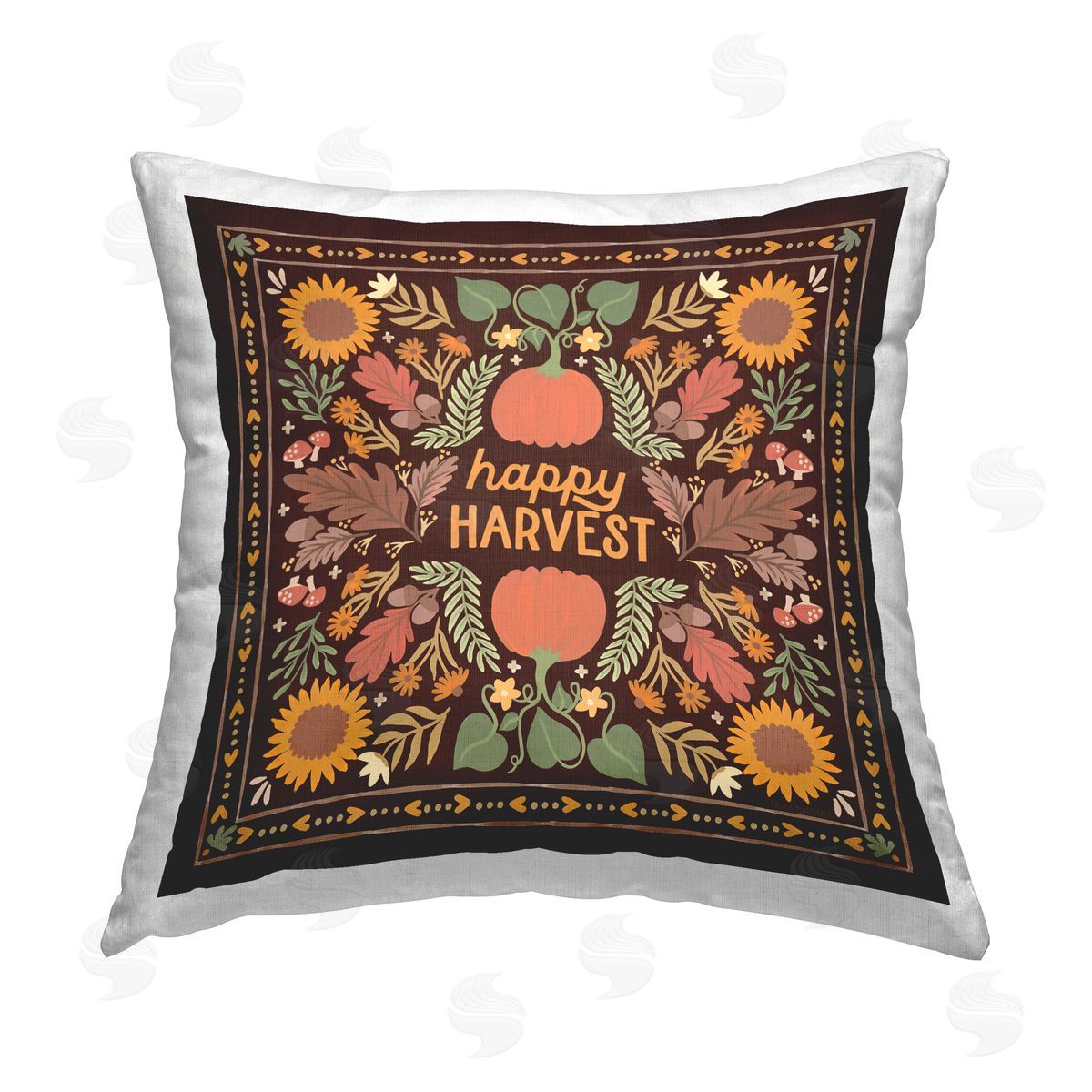 Laura Marshall Happy Harvest on Brown Printed Plush Polyester Throw Pillow