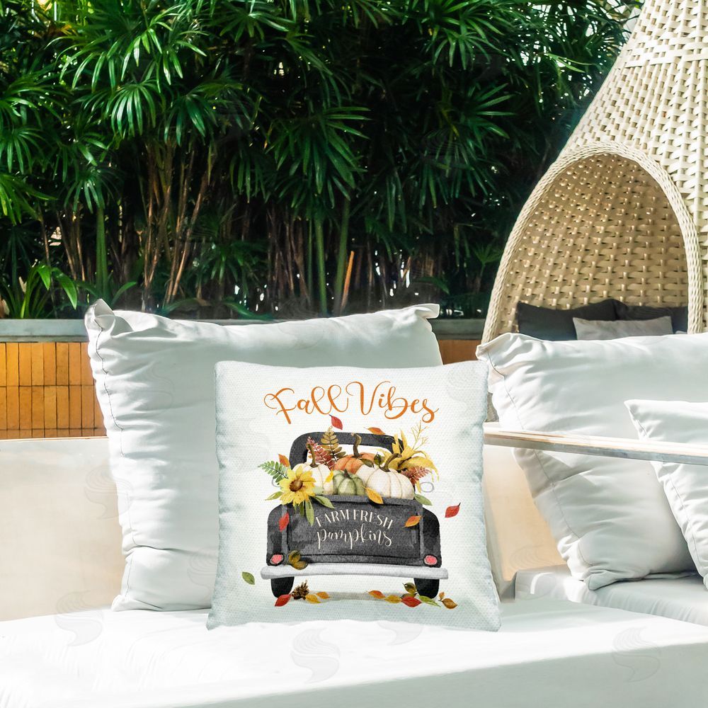 Deane Beesley Fall Vibes Truck Outdoor Quick-Dry Polyester Printed Throw Pillow in Back Yard