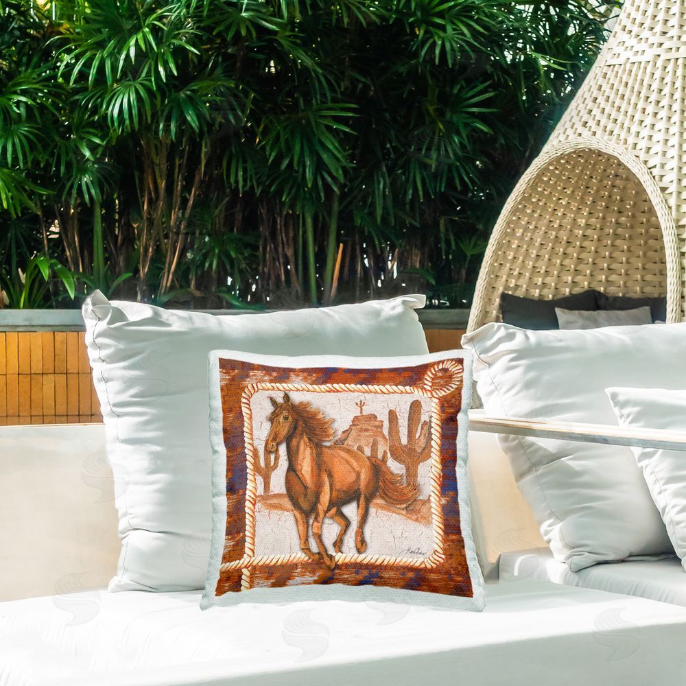 Gina Ritter Western Horse in Desert Outdoor Quick-Dry Polyester Printed Throw Pillow in Back Yard