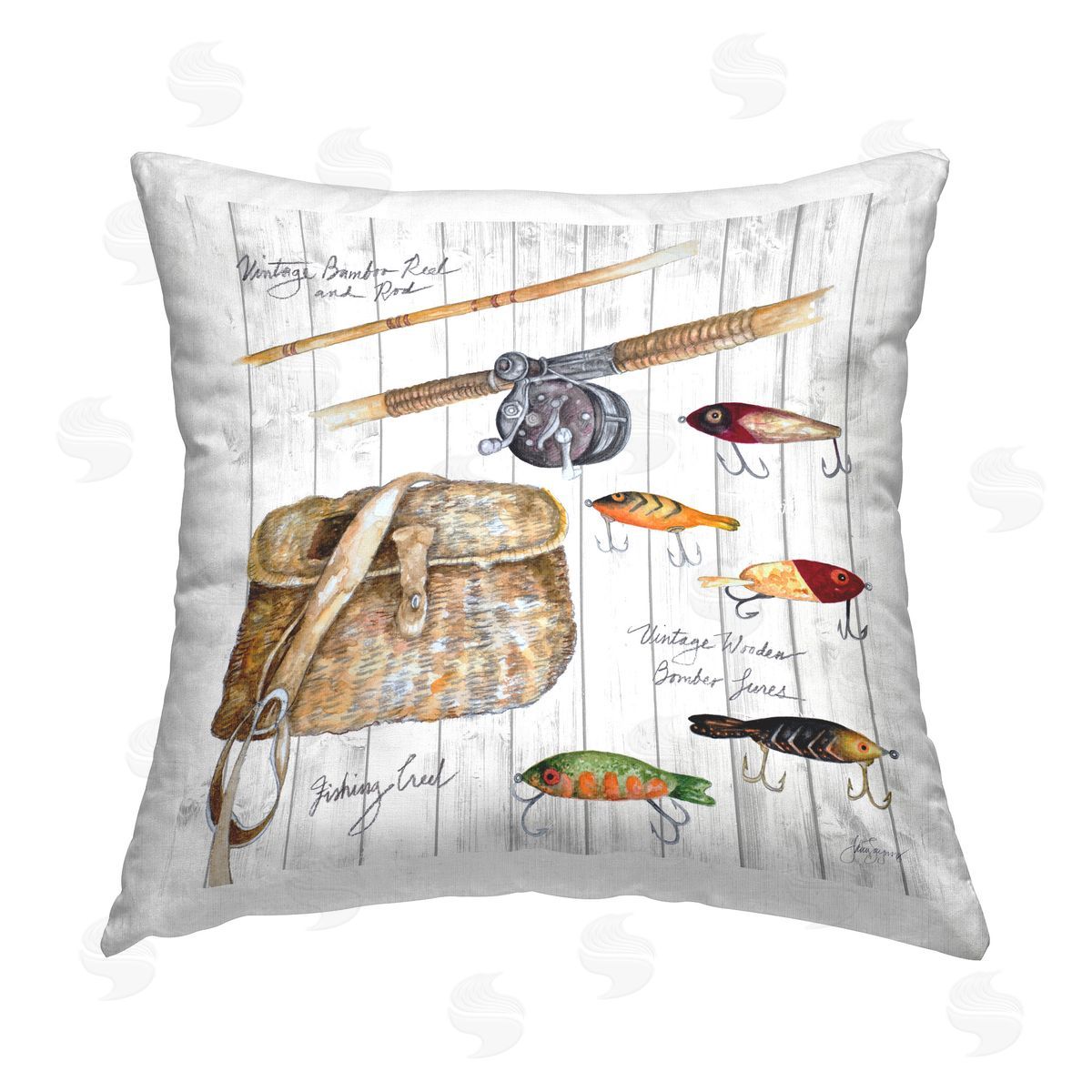 Janice Gaynor Fishing Tackle Box Printed Plush Polyester Throw Pillow