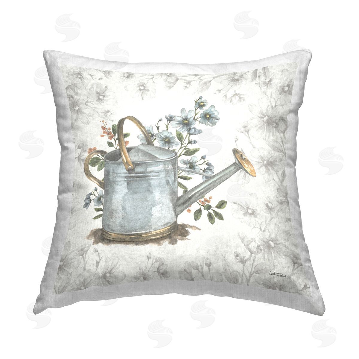 Leslie Trimbach Floral Watering Can Printed Plush Polyester Throw Pillow
