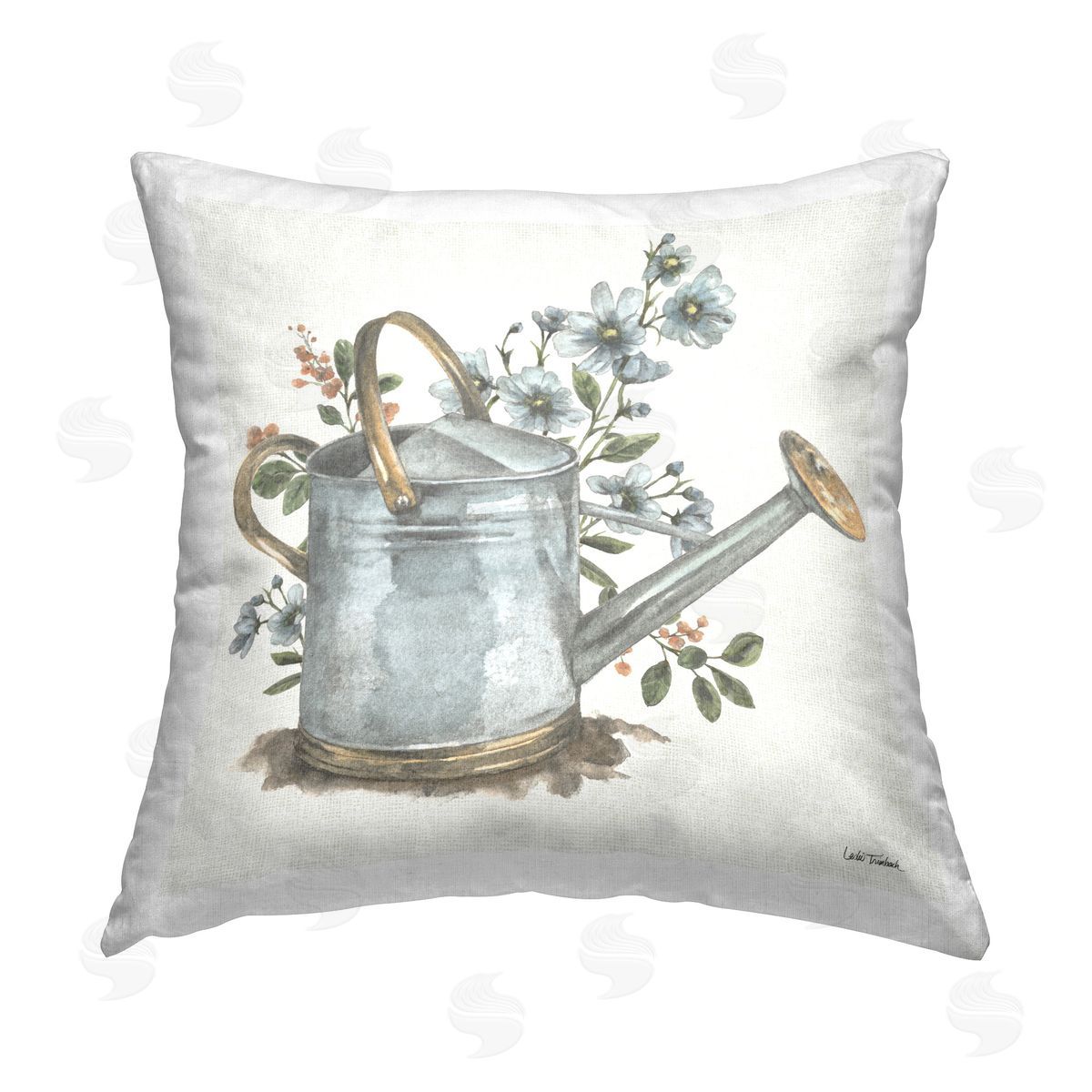 Leslie Trimbach Garden Watering Can Printed Plush Polyester Throw Pillow