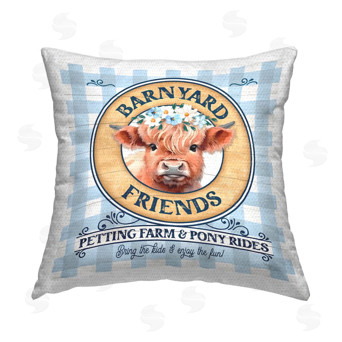 Mollie B. Barnyard Friends Plaid Outdoor Quick-Dry Polyester Printed Throw Pillow