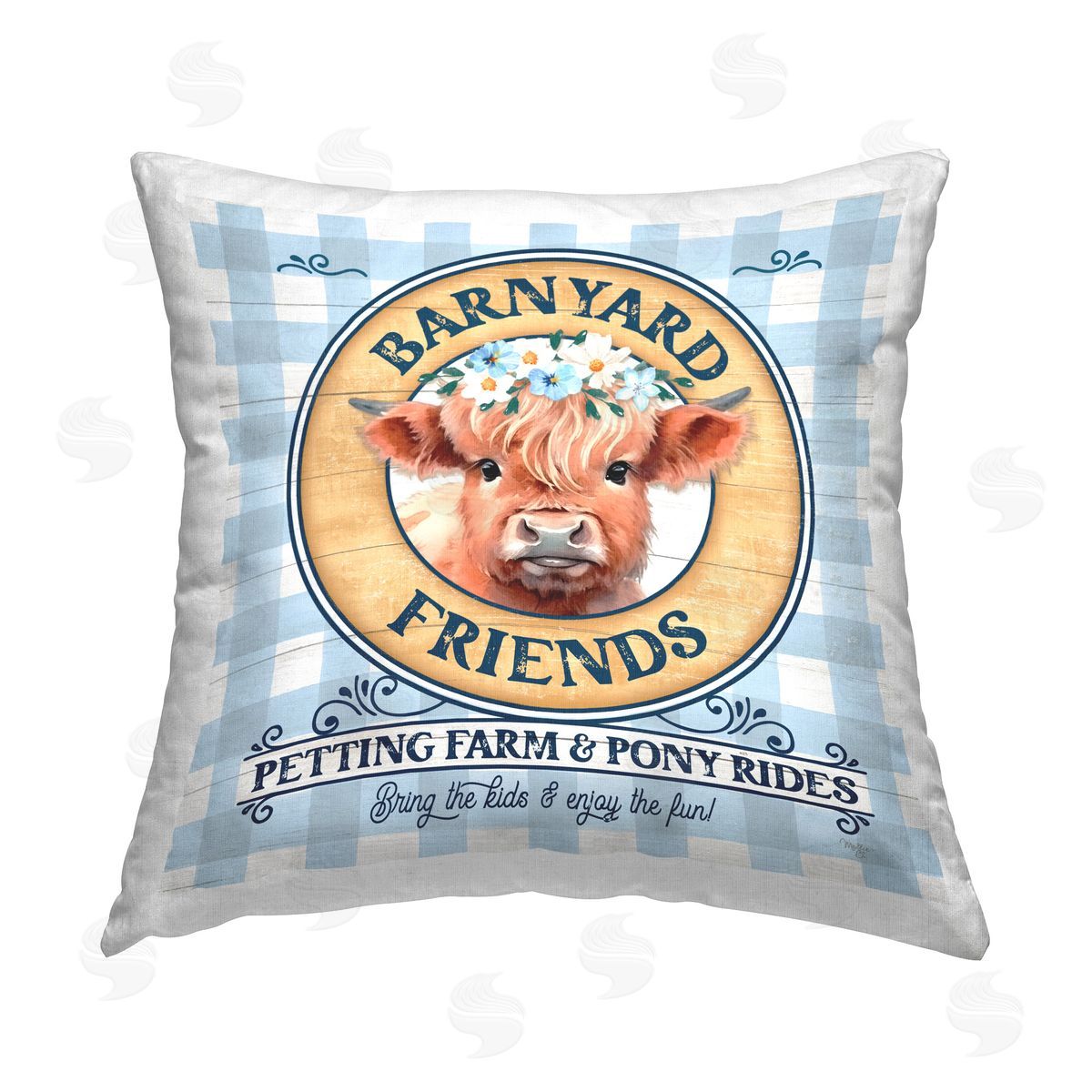 Mollie B. Barnyard Friends Plaid Printed Plush Polyester Throw Pillow