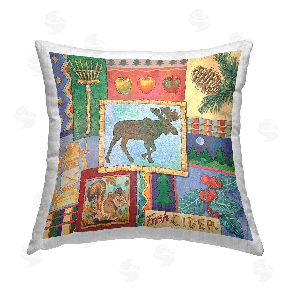 Andrea Tachiera Rustic Moose Patchwork Printed Plush Polyester Throw Pillow
