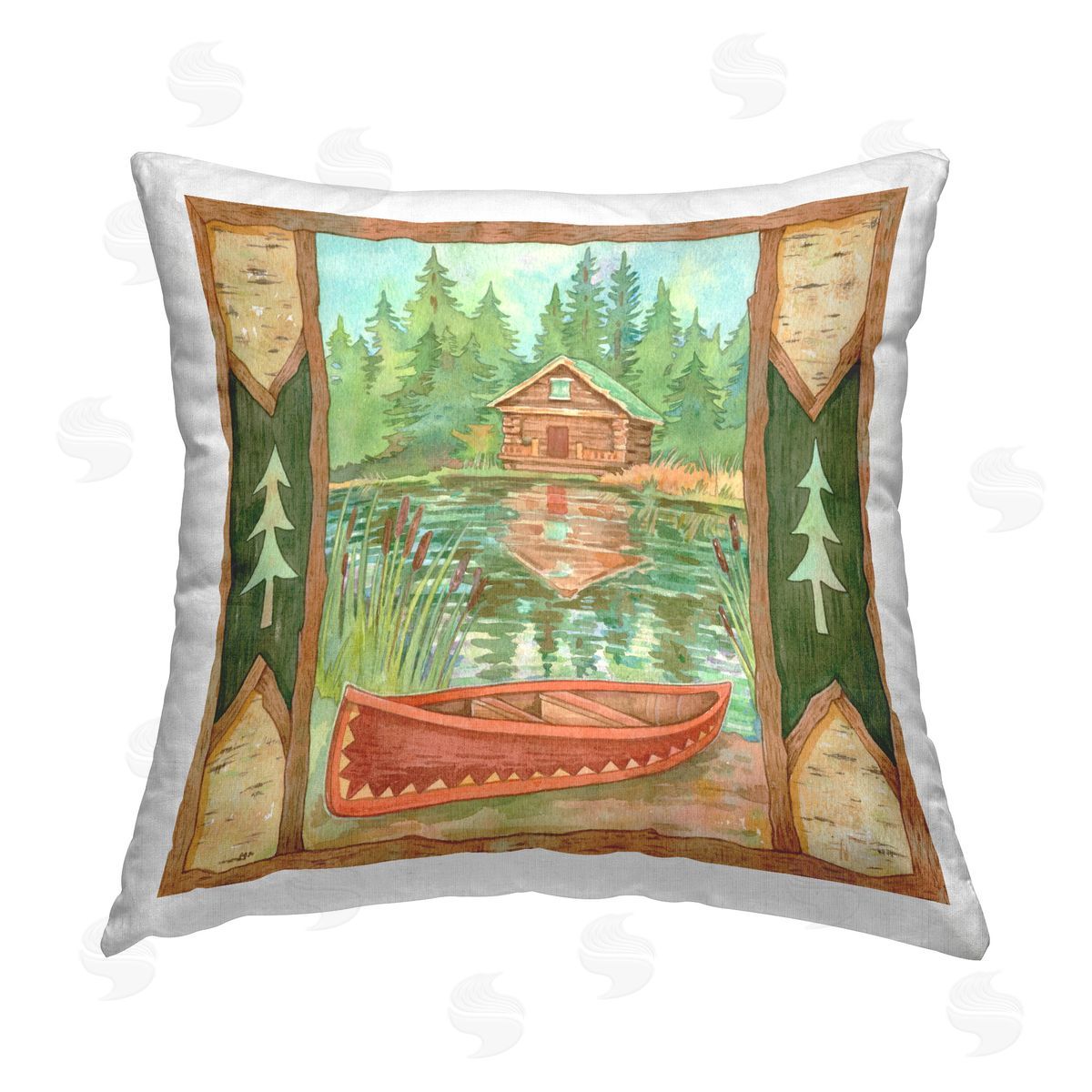 Andrea Tachiera Scenic Cabin On Lake Printed Plush Polyester Throw Pillow