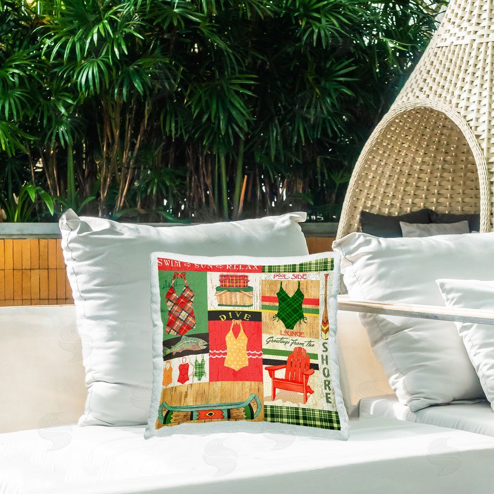 Andrea Tachiera Lakeside Beach Patchwork Outdoor Quick-Dry Polyester Printed Throw Pillow in Back Yard