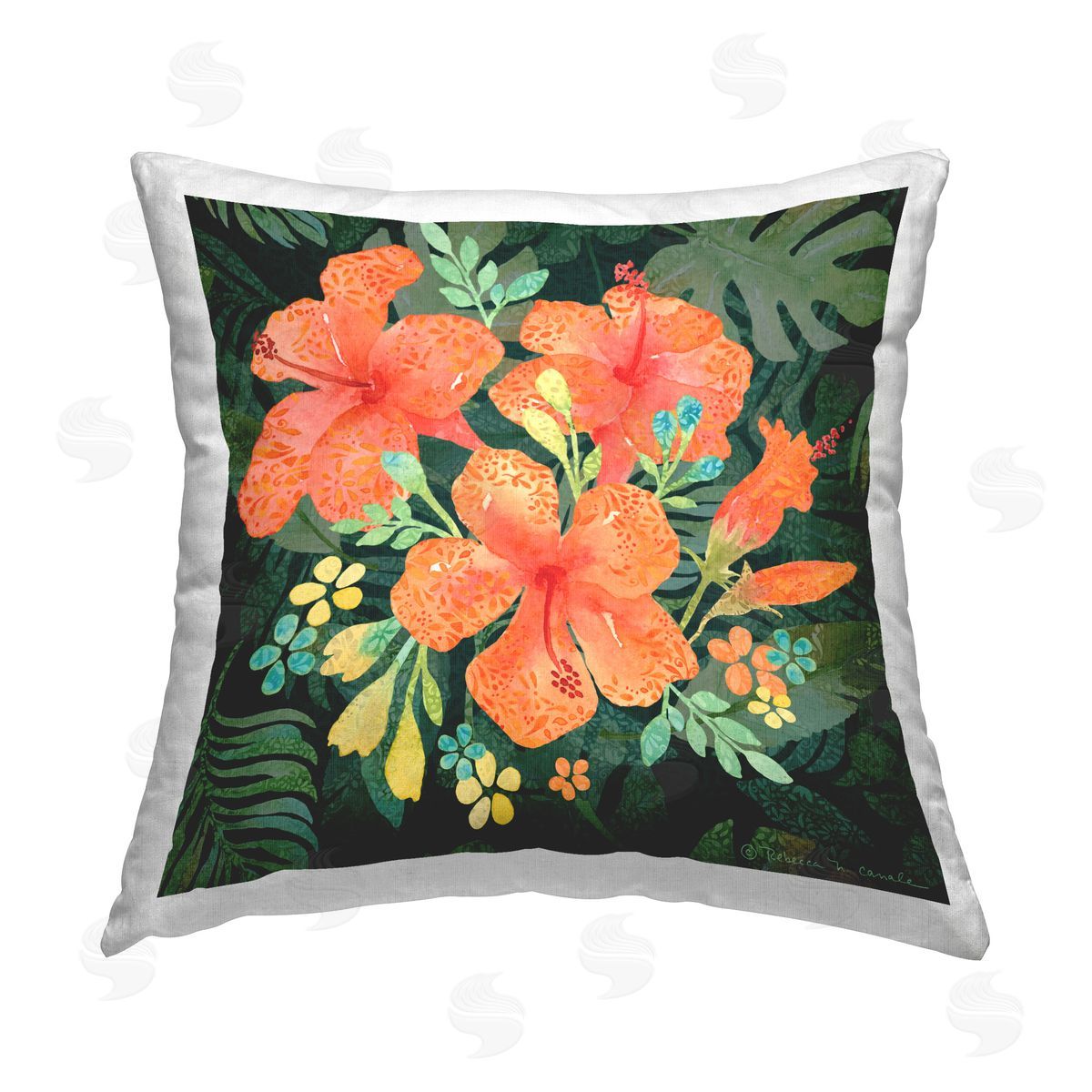 Rebecca Canale Tropical Hibiscus Florals Printed Plush Polyester Throw Pillow