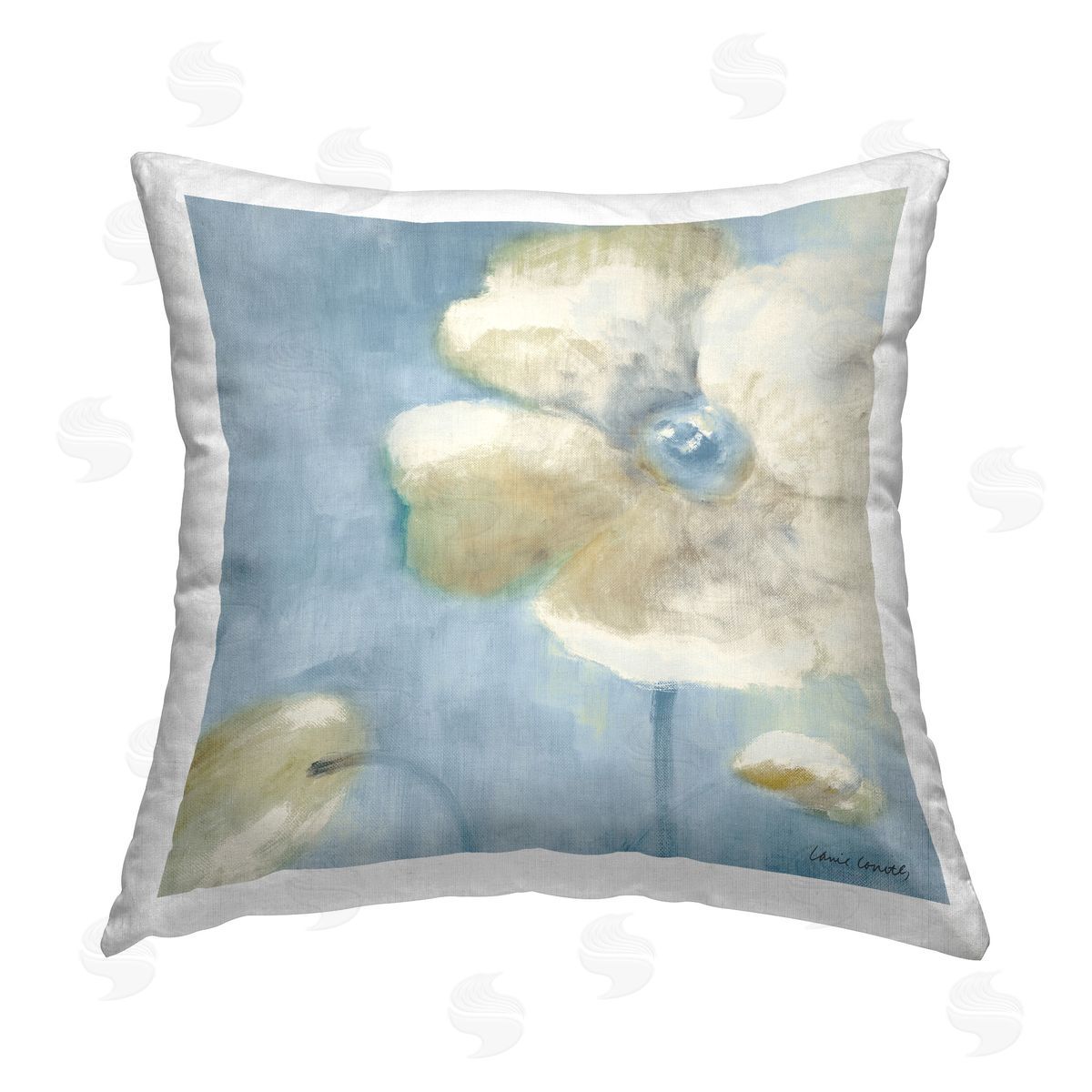Lanie Loreth White Blossom on Blue Printed Plush Polyester Throw Pillow
