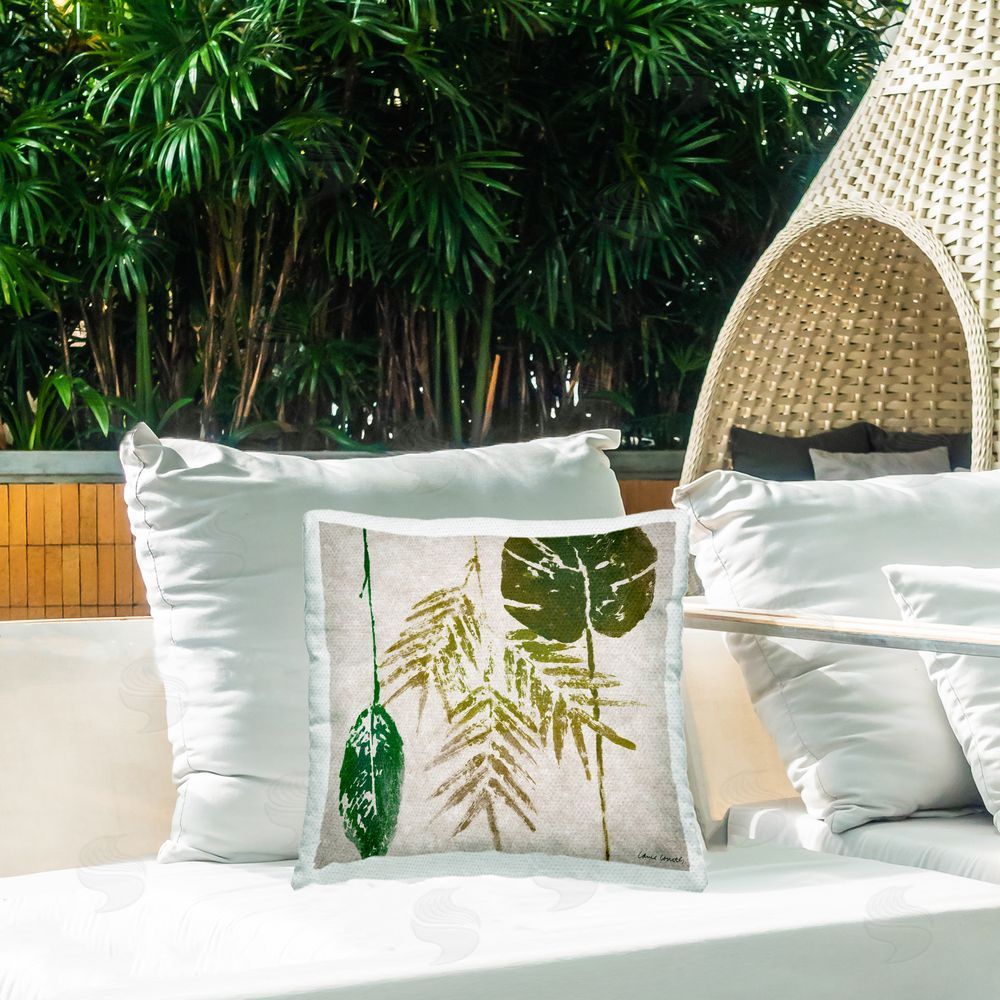 Lanie Loreth Botanical Leaf Impressions Outdoor Quick-Dry Polyester Printed Throw Pillow in Back Yard