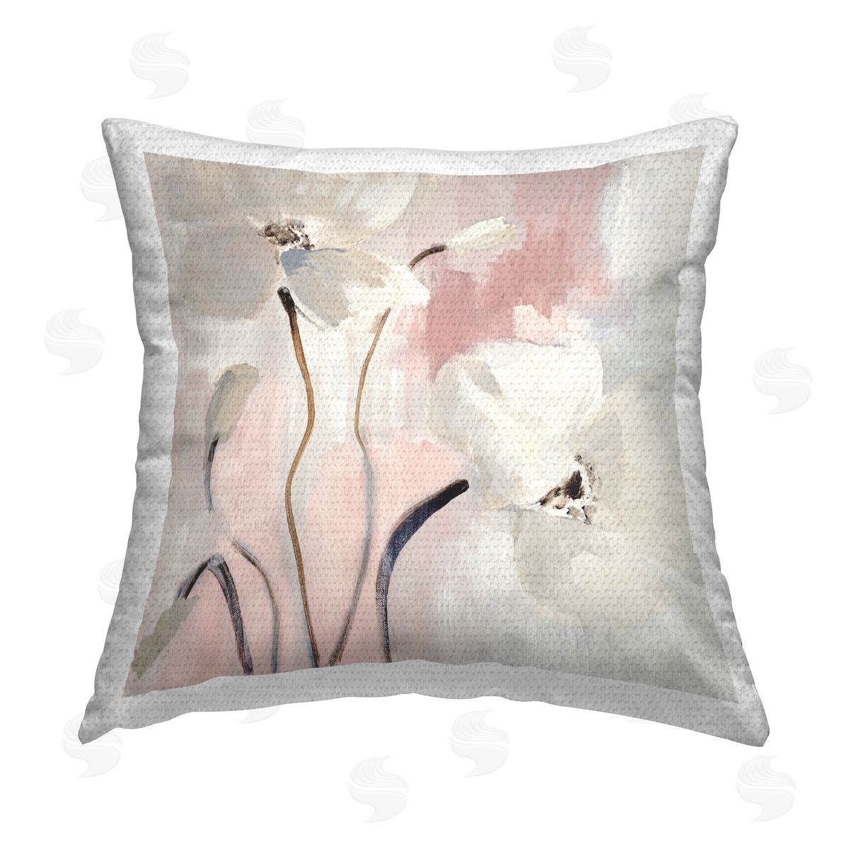 Lanie Loreth Abstract White Blooms Outdoor Quick-Dry Polyester Printed Throw Pillow