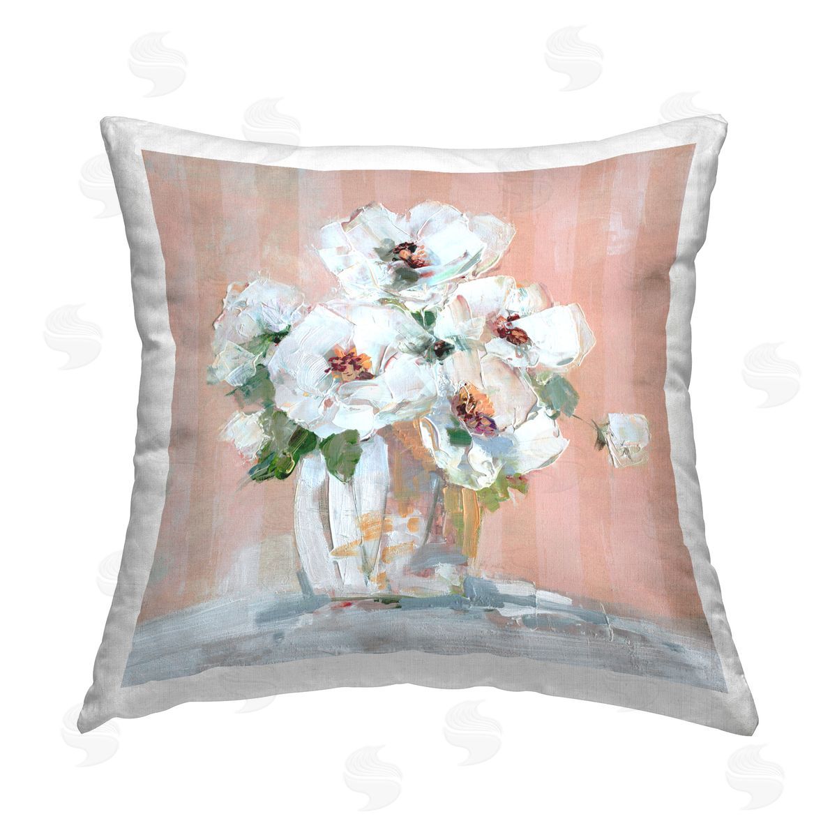Sally Swatland White Poppies on Pink Printed Plush Polyester Throw Pillow