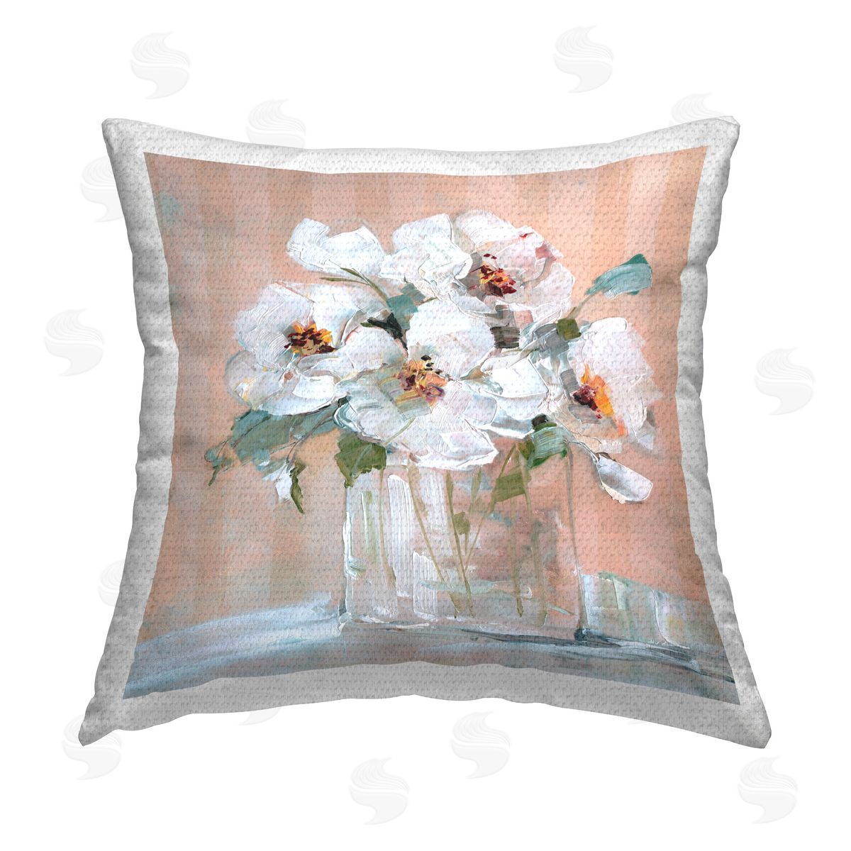 Sally Swatland White Florals on Pink Outdoor Quick-Dry Polyester Printed Throw Pillow
