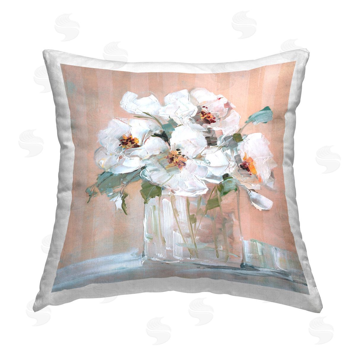 Sally Swatland White Florals on Pink Printed Plush Polyester Throw Pillow