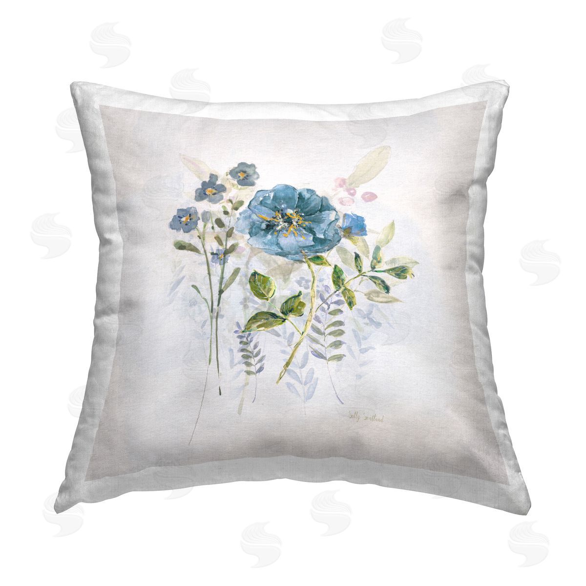 Sally Swatland Blue Blossom Sprigs Printed Plush Polyester Throw Pillow