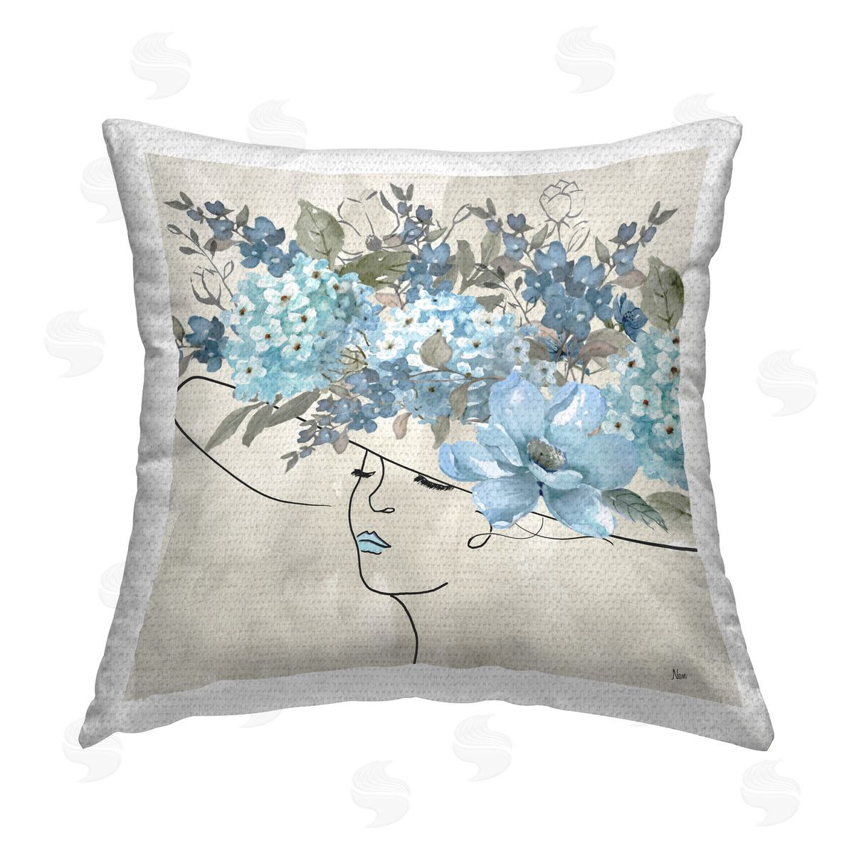 Nan Blue Floral Hat Outdoor Quick-Dry Polyester Printed Throw Pillow