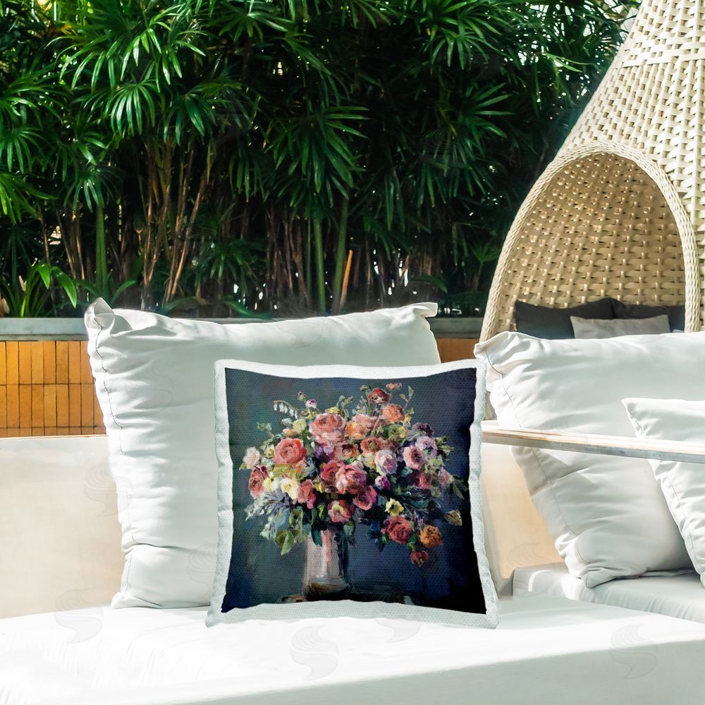 Marilyn Hageman Abundant Dark Bouquet Outdoor Quick-Dry Polyester Printed Throw Pillow in Back Yard
