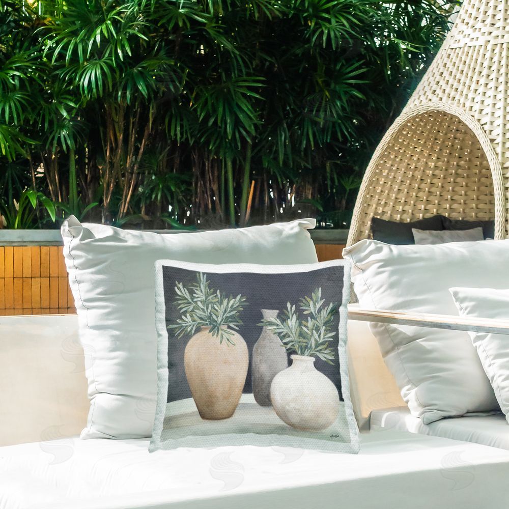 Julia Purinton Botanical Pottery Vessels Outdoor Quick-Dry Polyester Printed Throw Pillow in Back Yard