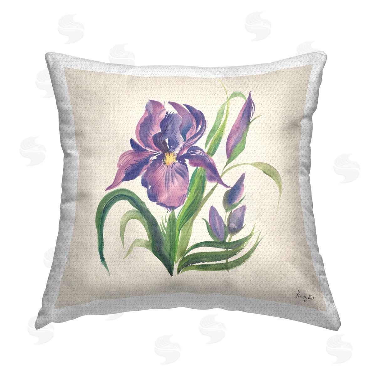 Kristy Rice Purple Iris Flower Outdoor Quick-Dry Polyester Printed Throw Pillow