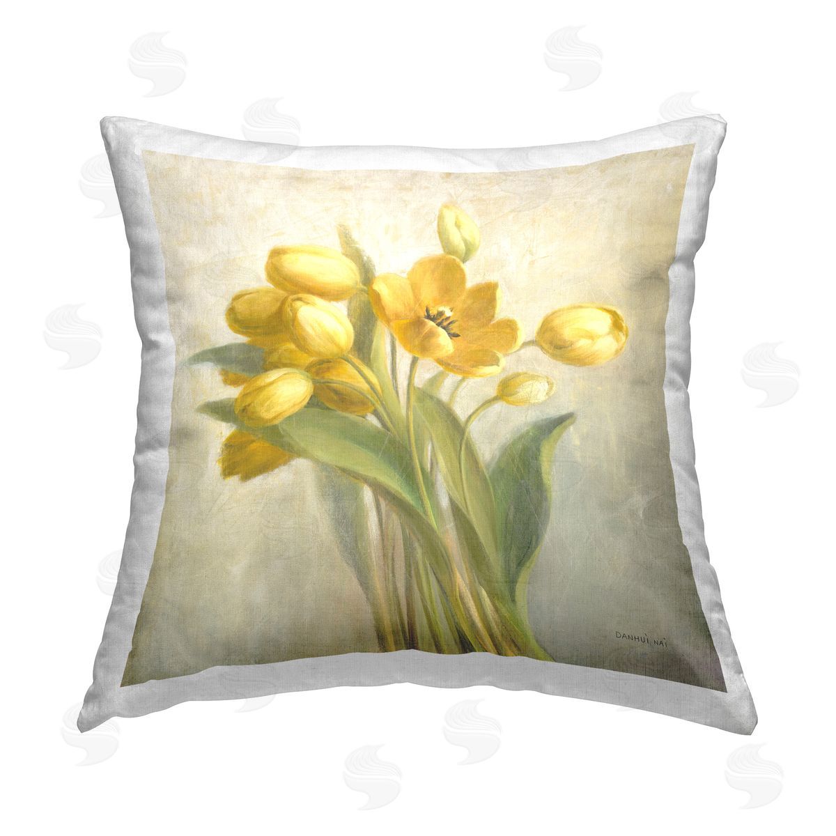 Danhui Nai French Yellow Tulips Printed Plush Polyester Throw Pillow