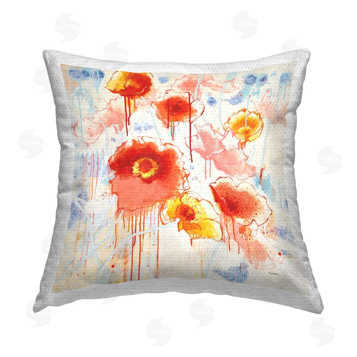 Shirley Novak Dripping Abstract Poppies Outdoor Quick-Dry Polyester Printed Throw Pillow