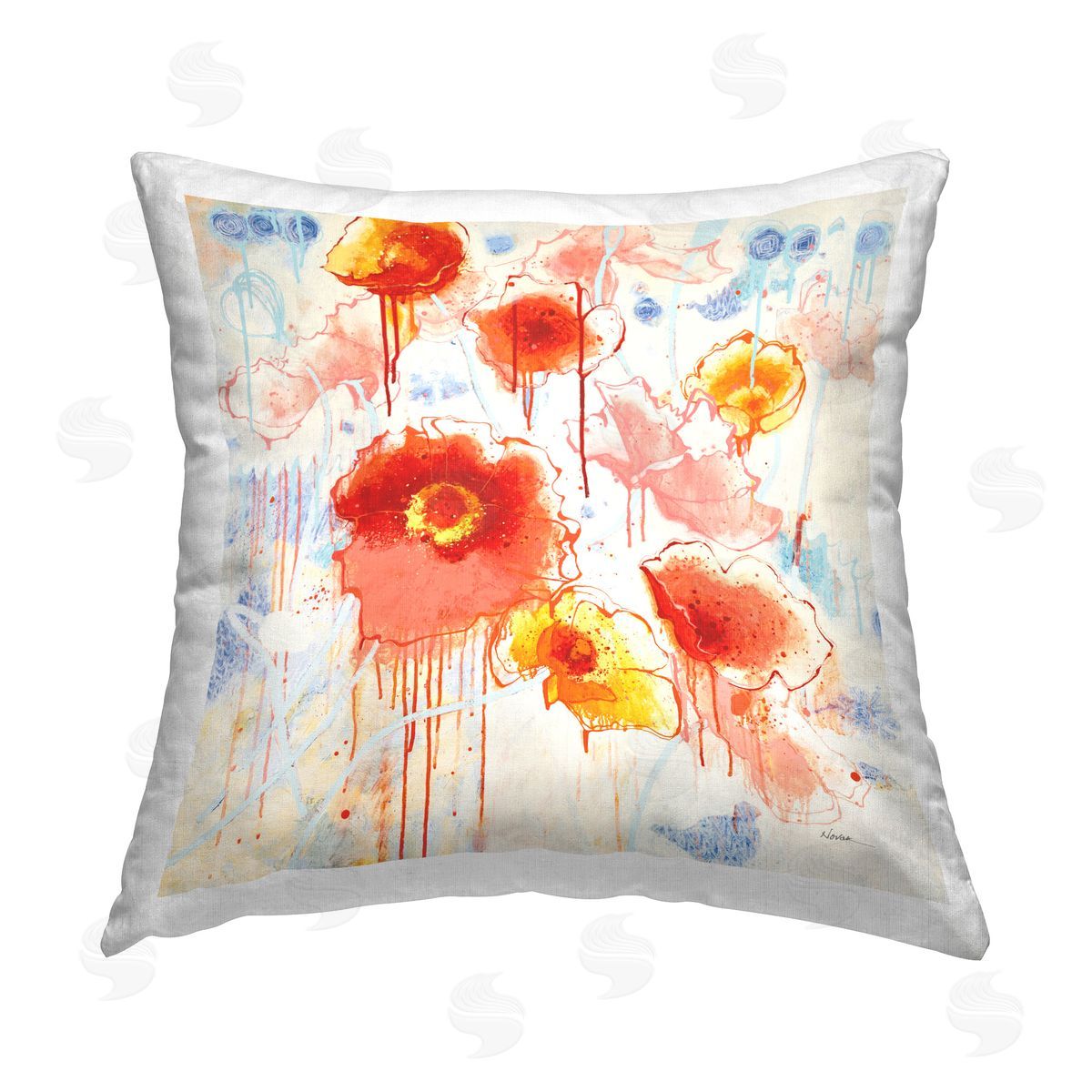 Shirley Novak Dripping Abstract Poppies Printed Plush Polyester Throw Pillow