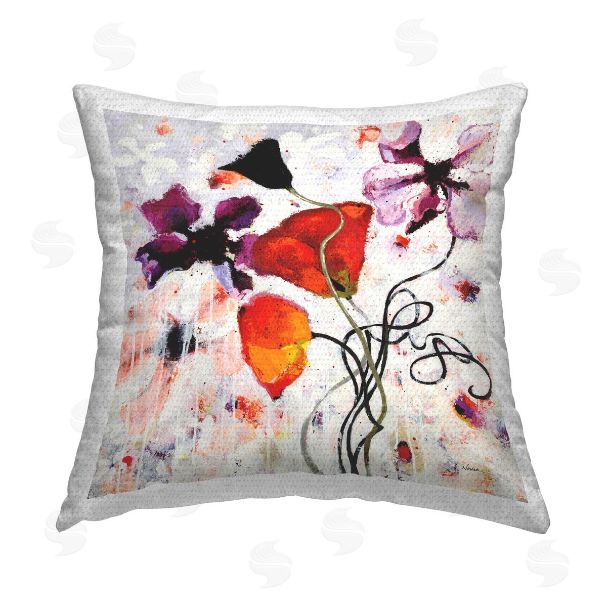 Shirley Novak Abstract Poppy Flower Outdoor Quick-Dry Polyester Printed Throw Pillow