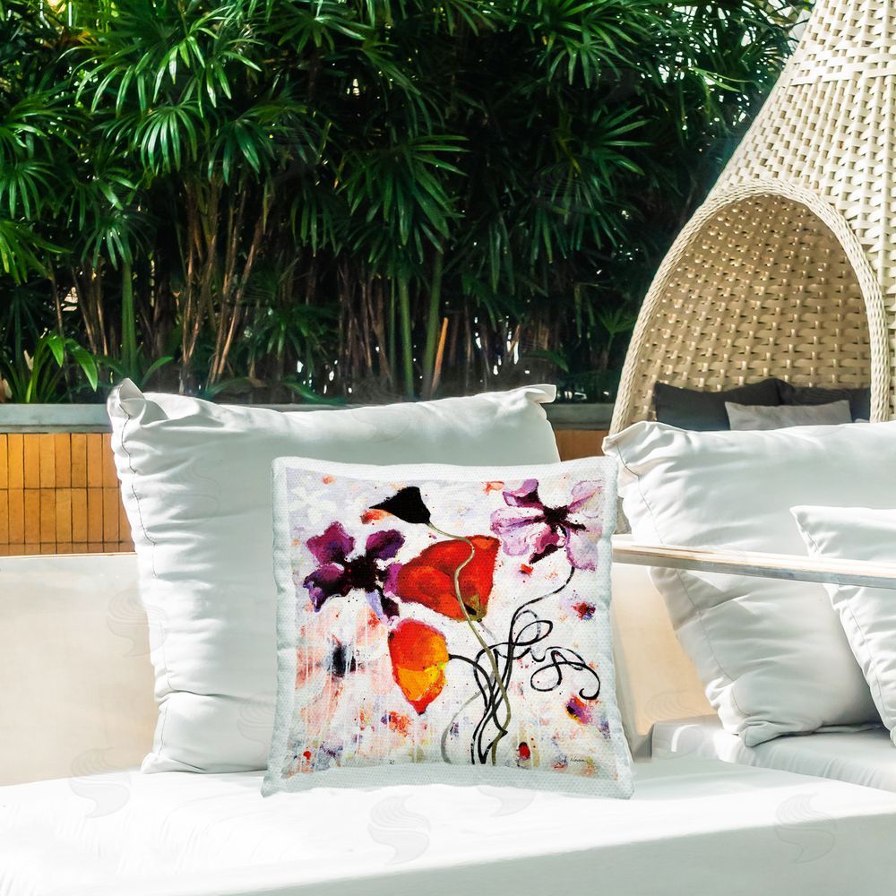 Shirley Novak Abstract Poppy Flower Outdoor Quick-Dry Polyester Printed Throw Pillow in Back Yard