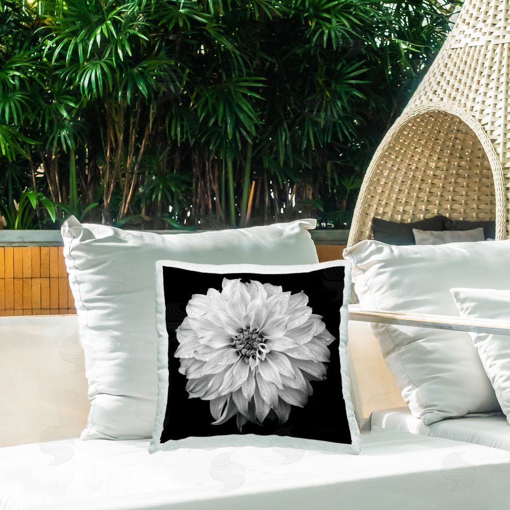 Debra Van Swearingen Dahlia on Black Outdoor Quick-Dry Polyester Printed Throw Pillow in Back Yard