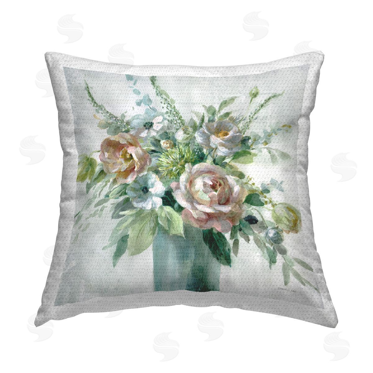 Danhui Nai Sage & Peach Blossoms Outdoor Quick-Dry Polyester Printed Throw Pillow