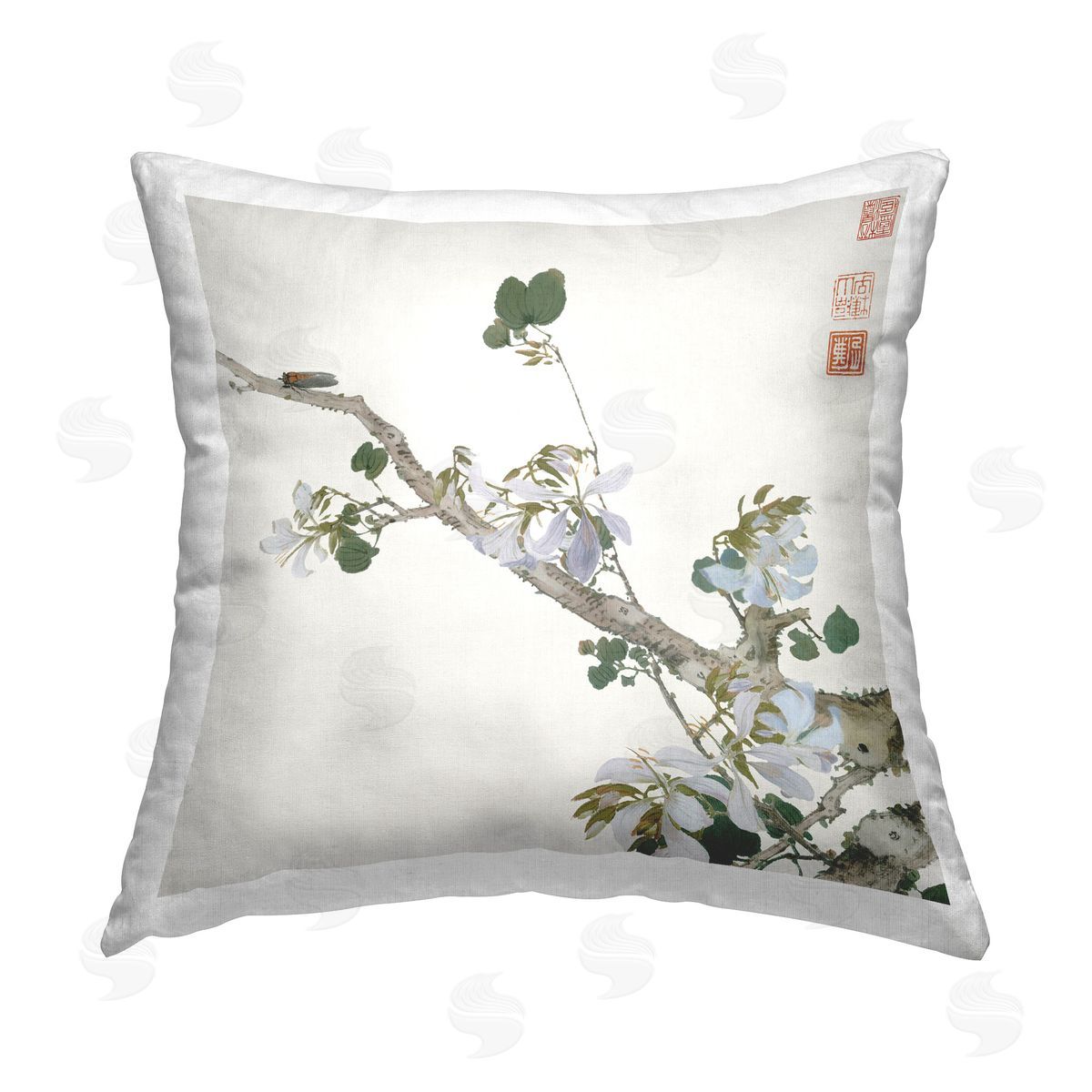 Ju Lian Classic Flower Branch Printed Plush Polyester Throw Pillow
