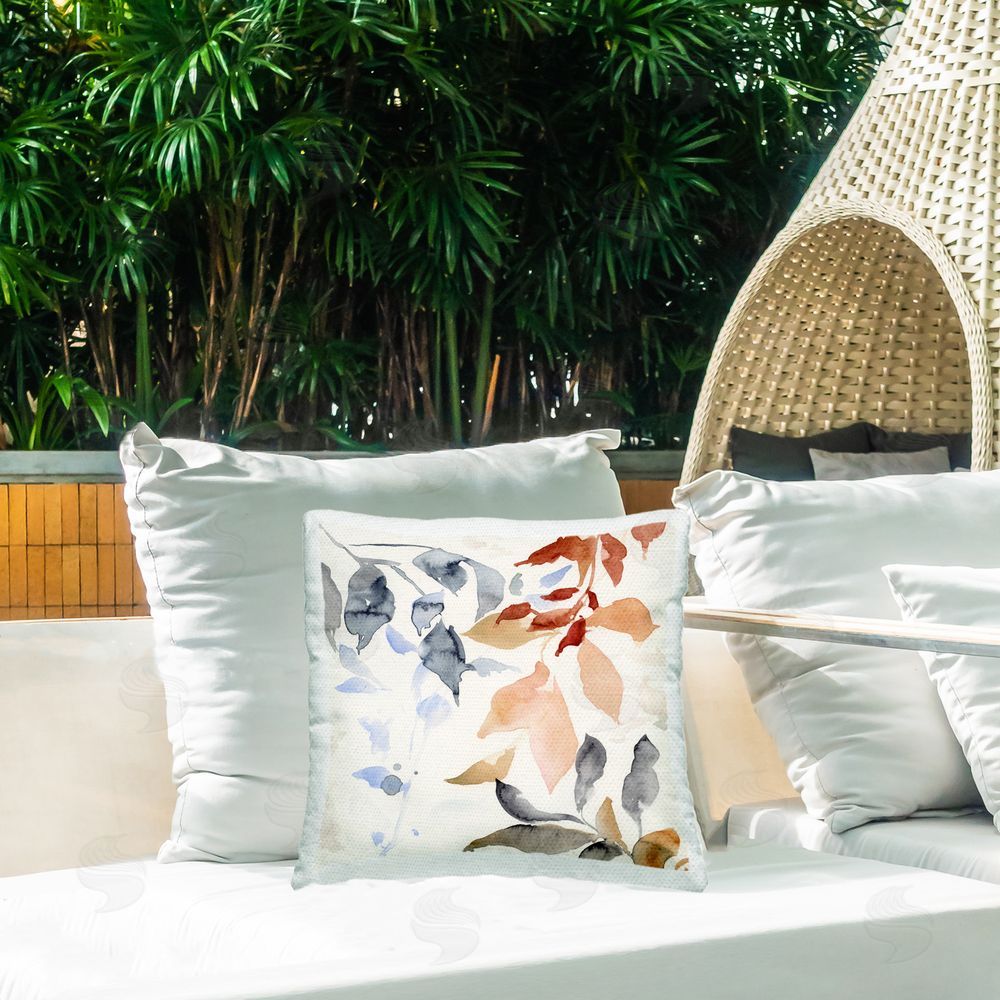 Victoria Barnes Neutral Leaf Pattern Outdoor Quick-Dry Polyester Printed Throw Pillow in Back Yard