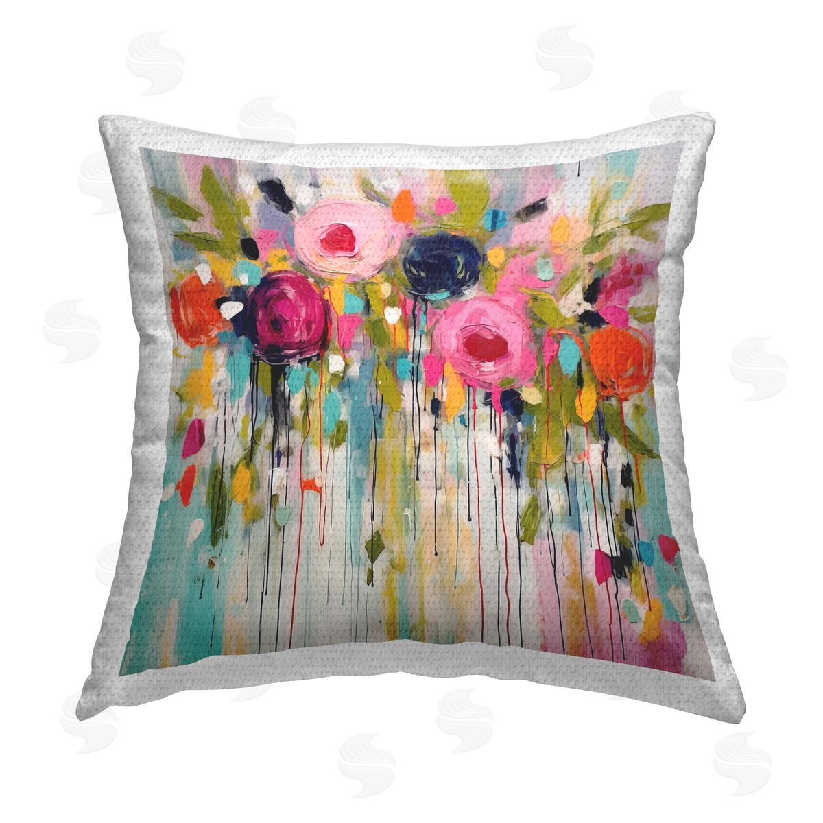 Irena Orlov Paint Drip Roses Outdoor Quick-Dry Polyester Printed Throw Pillow