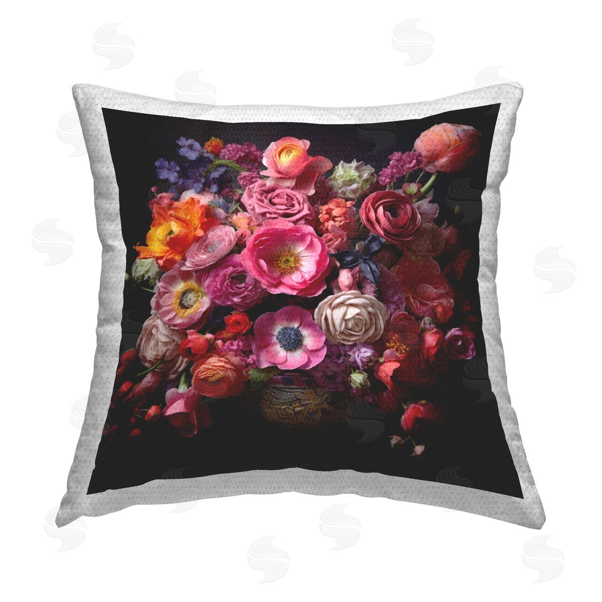Lazar Studio Dark Full Bouquet Outdoor Quick-Dry Polyester Printed Throw Pillow