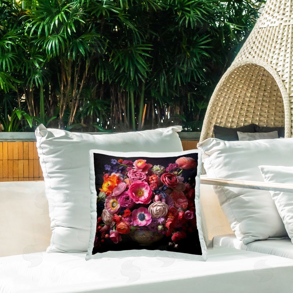 Lazar Studio Dark Full Bouquet Outdoor Quick-Dry Polyester Printed Throw Pillow in Back Yard