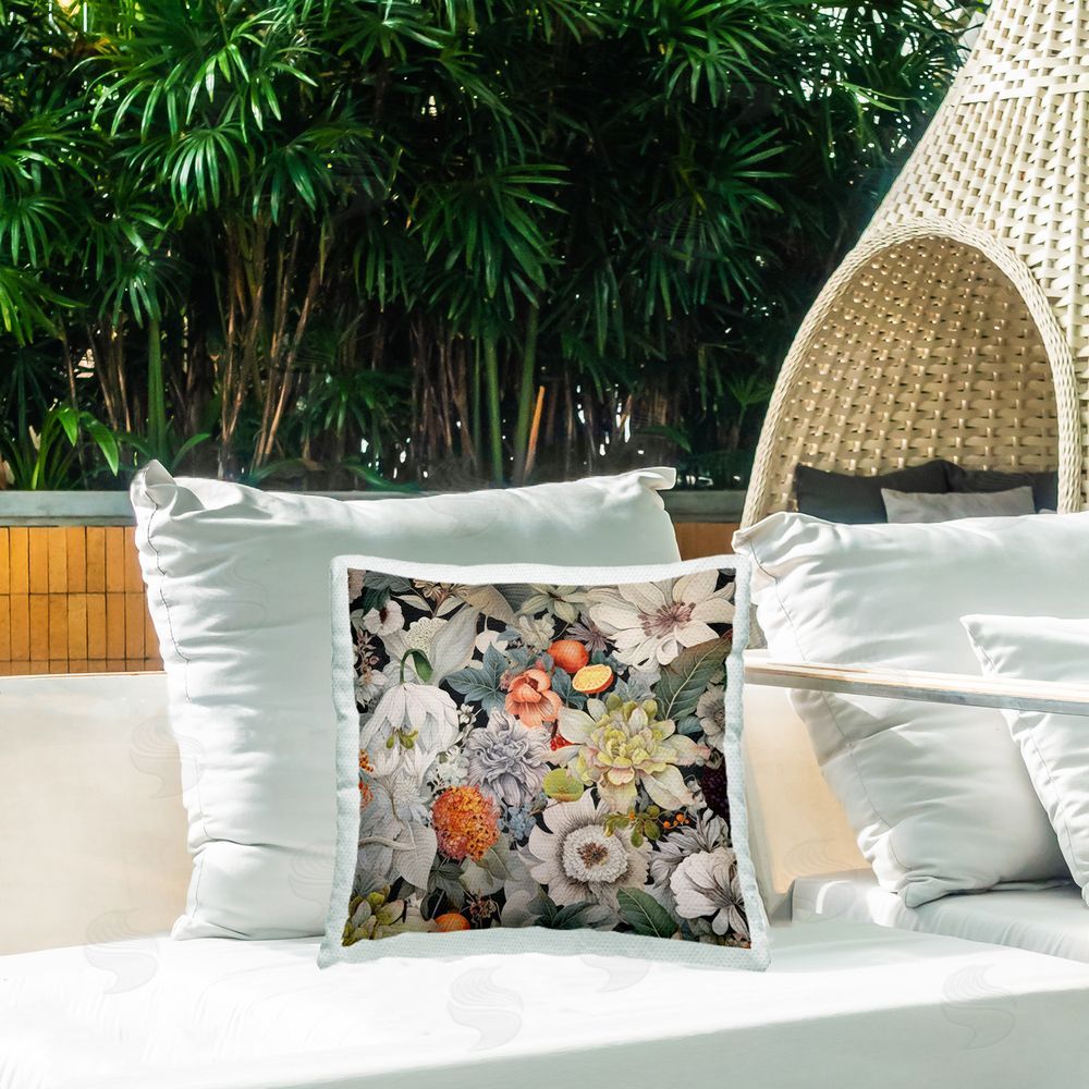 Lazar Studio Grey Mixed Florals Outdoor Quick-Dry Polyester Printed Throw Pillow in Back Yard