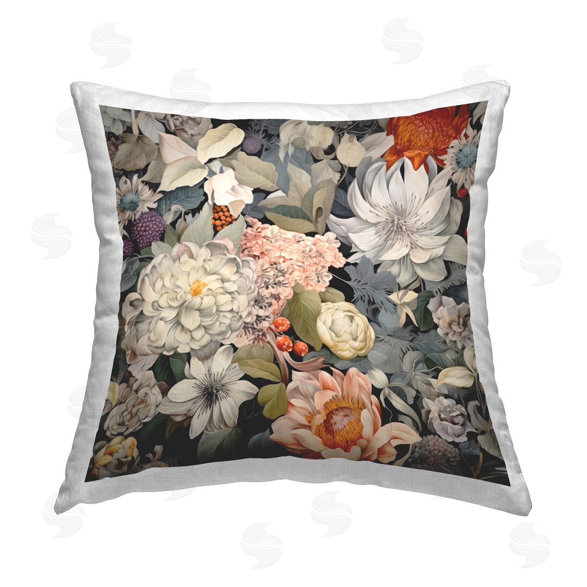 Lazar Studio Grey Mixed Botanicals Printed Plush Polyester Throw Pillow