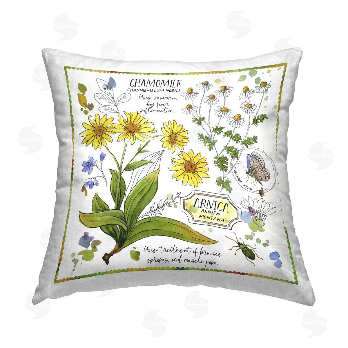 Jane Maday Chamomile Herb Uses Printed Plush Polyester Throw Pillow