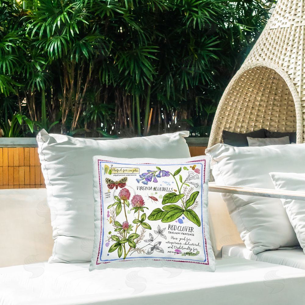 Jane Maday Wild Herbs Diagram Outdoor Quick-Dry Polyester Printed Throw Pillow in Back Yard