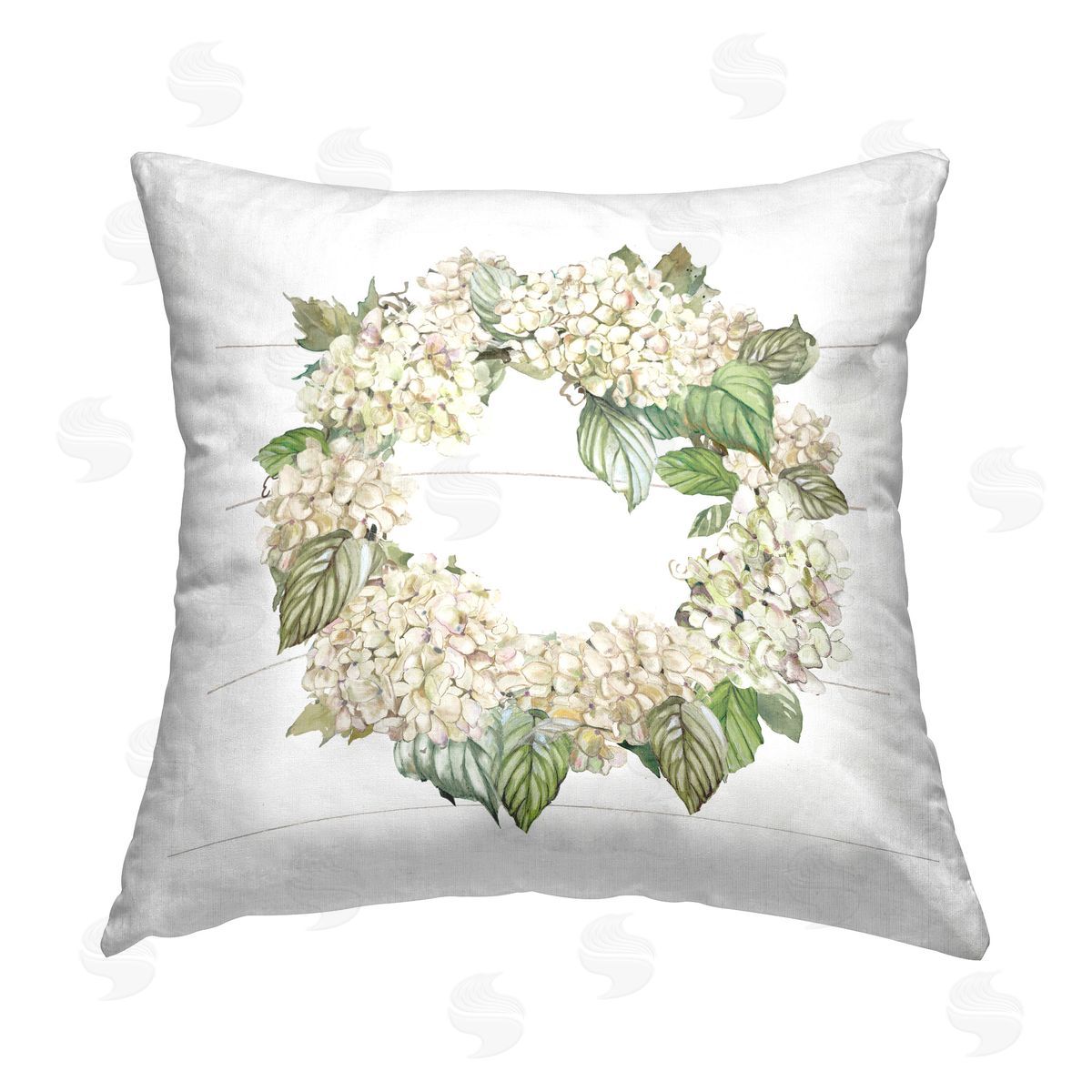 Carol Robinson White Hydrangea Wreath Printed Plush Polyester Throw Pillow
